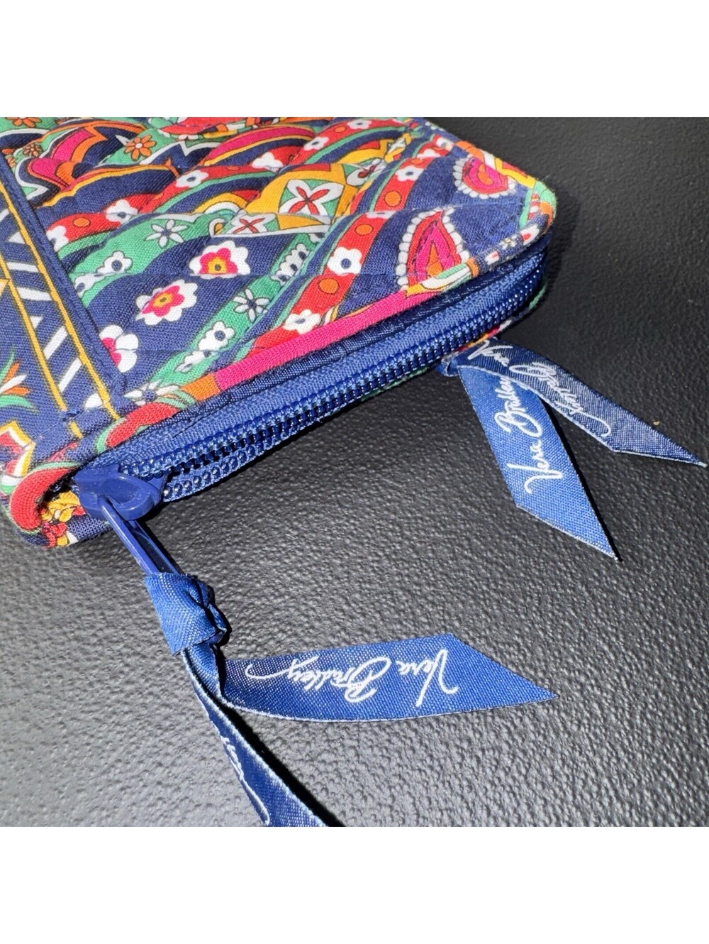 Vera Bradley Wallet Clutch Venecian Paisley Zip Around Blue Pink Floral Cotton - Picture 5 of 16